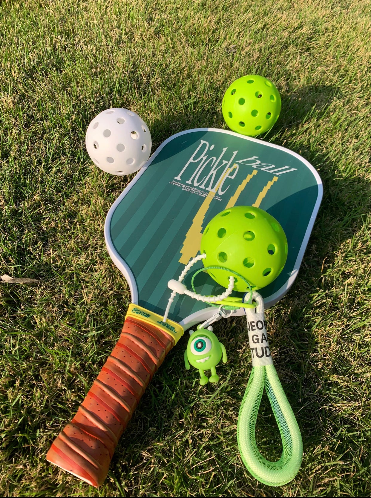 Whoop Neon Green Pickleball Keychain